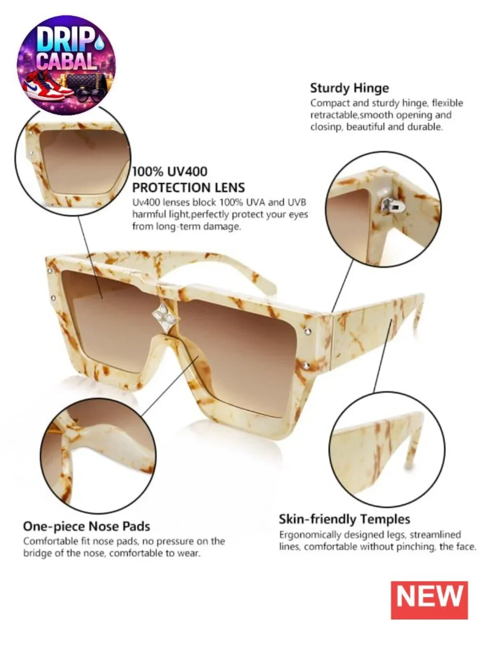 Retro 90s Rimless Square Sunglasses Polarized UV Protection